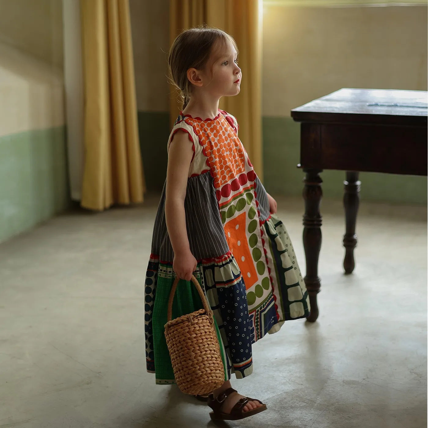 -キッズワンピース ノースリーブパッチワーク幾何学サマードレス 北欧風【mh0006025】 - mamahalo shop - ノースリーブワンピース -  べビー服 - 子供服 - 男の子 - 女の子