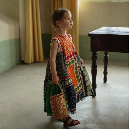 -キッズワンピース ノースリーブパッチワーク幾何学サマードレス 北欧風【mh0006025】 - mamahalo shop - ノースリーブワンピース -  べビー服 - 子供服 - 男の子 - 女の子