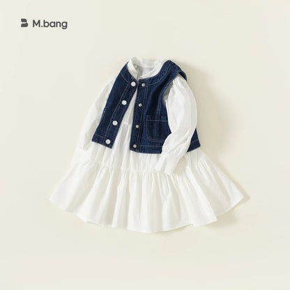 -キッズセットアップ 2点セット デニムジレベスト+長袖ふんわりワンピース【mh0007298】 - mamahalo shop - 長袖セットアップ -  べビー服 - 子供服 - 男の子 - 女の子