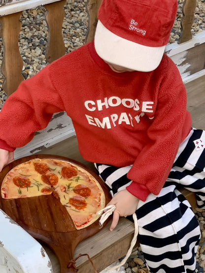 -キッズトップス レターロゴ ボアフリース 長袖スウェットトレーナー 2カラー - mamahalo shop - トレーナー・フーディ -  べビー服 - 子供服 - 男の子 - 女の子