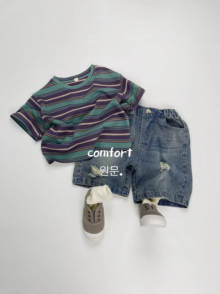 -キッズパンツ デニム ダメージ加工 ハーフパンツ ショートパンツ - mamahalo shop - ハーフパンツ・ショートパンツ -  べビー服 - 子供服 - 男の子 - 女の子