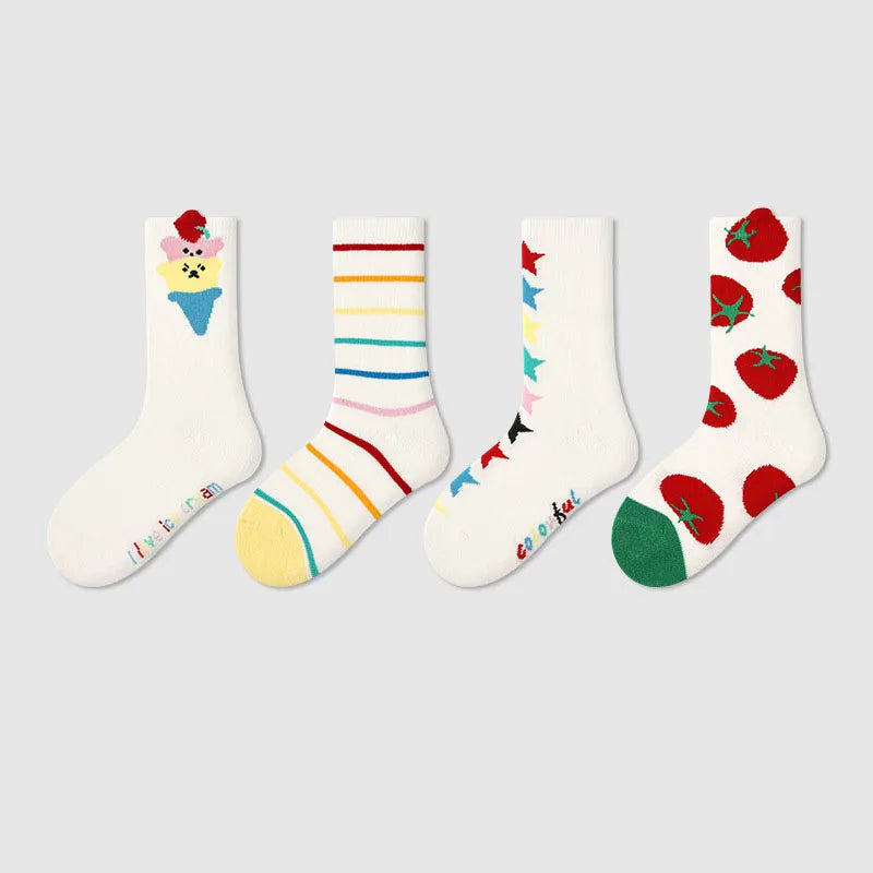 -キッズソックス 靴下4足セット ワッペンワンポイント ボーダー【mh0004066】 - mamahalo shop - ベビー用靴下・タイツ -  べビー服 - 子供服 - 男の子 - 女の子