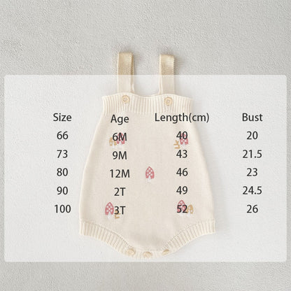 -ベビー カーディガン サスペンダーローンパース 単品 セット ニット キノコ🍄 刺繍 レース襟 セットアップ ベージュ ガールズ 女の子【mh0002828】 - mamahalo shop - ロンパースセットアップ -  べビー服 - 子供服 - 男の子 - 女の子