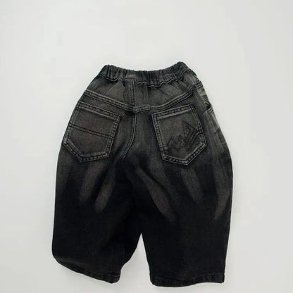 -キッズパンツ ダメージ加工ルーズワイドデニムパンツ ブラックジーンズ【mh0007217】 - mamahalo shop - デニムパンツ -  べビー服 - 子供服 - 男の子 - 女の子