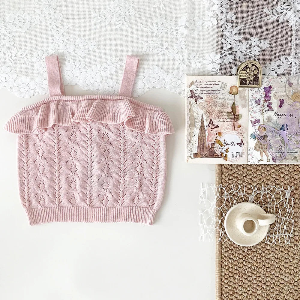 -ベビーキッズトップス ニット キャミソール フリル 2カラー - mamahalo shop - タンクトップ・キャミソール・ノースリーブトップス -  べビー服 - 子供服 - 男の子 - 女の子