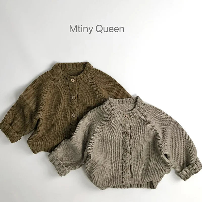 -キッズカーディガン ツイストデザインシンプルベーシックニットジャケット 2カラー - mamahalo shop - カーディガン・パーカー -  べビー服 - 子供服 - 男の子 - 女の子