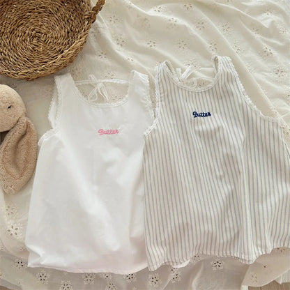 -キッズワンピース レース 刺繍 ノースリーブ オーバーワンピース 無地/ストライプ - mamahalo shop - ノースリーブワンピース -  べビー服 - 子供服 - 男の子 - 女の子