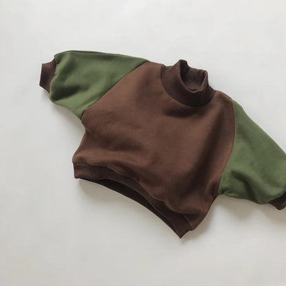 -キッズスウェットシャツ 切り替えパッチワーク スタンドカラー ハイネックトレーナー ボーイズ 男の子 子供服 - mamahalo shop - トレーナー・フーディ -  べビー服 - 子供服 - 男の子 - 女の子