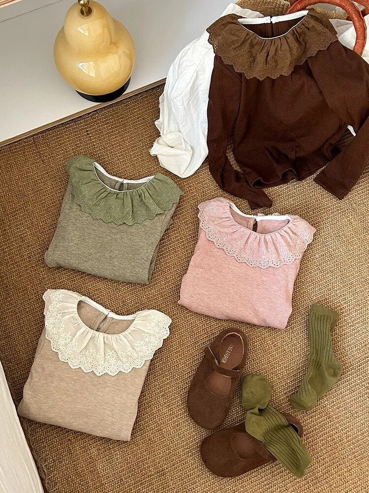 -キッズ レースカラー カットソー ニット セーター 4カラー ガールズ 女の子 子供服 - mamahalo shop - ニット・セーター -  べビー服 - 子供服 - 男の子 - 女の子