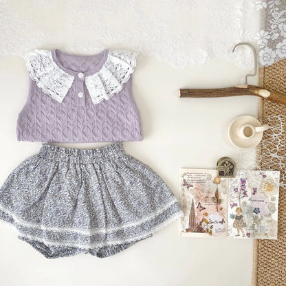 -ベビーキッズトップス レースニット ノースリーブ レース襟 カットソー 2カラー【mh0005302】 - mamahalo shop - タンクトップ・キャミソール・ノースリーブトップス -  べビー服 - 子供服 - 男の子 - 女の子