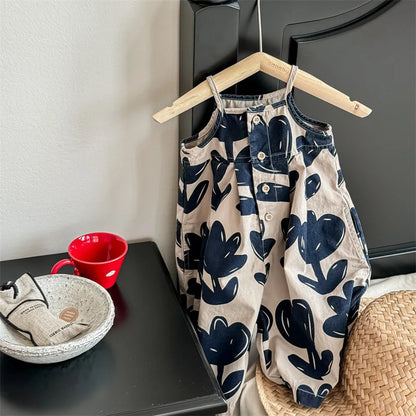 -キッズジャンプスーツ キャミソールサロペット レトロ チューリップフラワープリント 2カラー【mh0005441】 - mamahalo shop - サロペットパンツ・サスペンダーパンツ -  べビー服 - 子供服 - 男の子 - 女の子