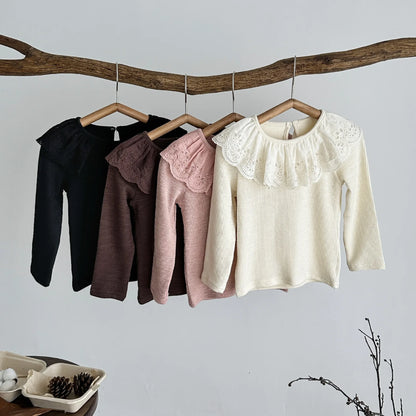 -キッズトップス レースラッフル襟長袖Tシャツ 4カラー - mamahalo shop - 長袖Tシャツ -  べビー服 - 子供服 - 男の子 - 女の子