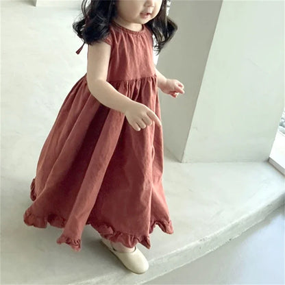 -キッズワンピース ノースリーブバックオープンフリルサマードレス 2カラー【mh0005832】 - mamahalo shop - ノースリーブワンピース -  べビー服 - 子供服 - 男の子 - 女の子