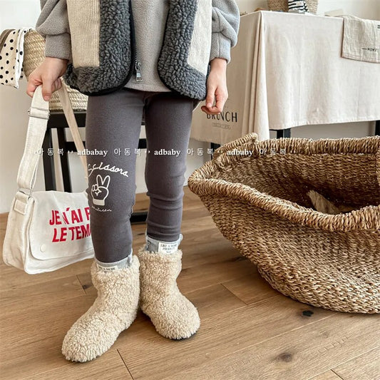 -キッズ レギンスパンツ プリントロゴ アプリコット ダークグレー ブルー 3カラー ユニセックス 男の子 女の子 子供服 - mamahalo shop - レギンスパンツ -  べビー服 - 子供服 - 男の子 - 女の子