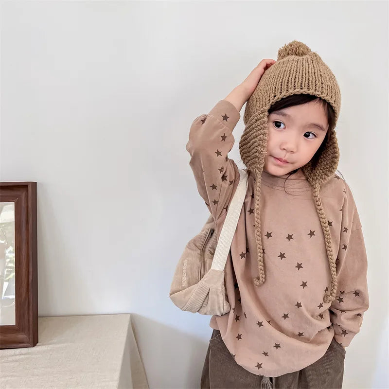 -キッズトップス スター星プリント長袖ルーズTシャツ 2カラー - mamahalo shop - 長袖Tシャツ -  べビー服 - 子供服 - 男の子 - 女の子