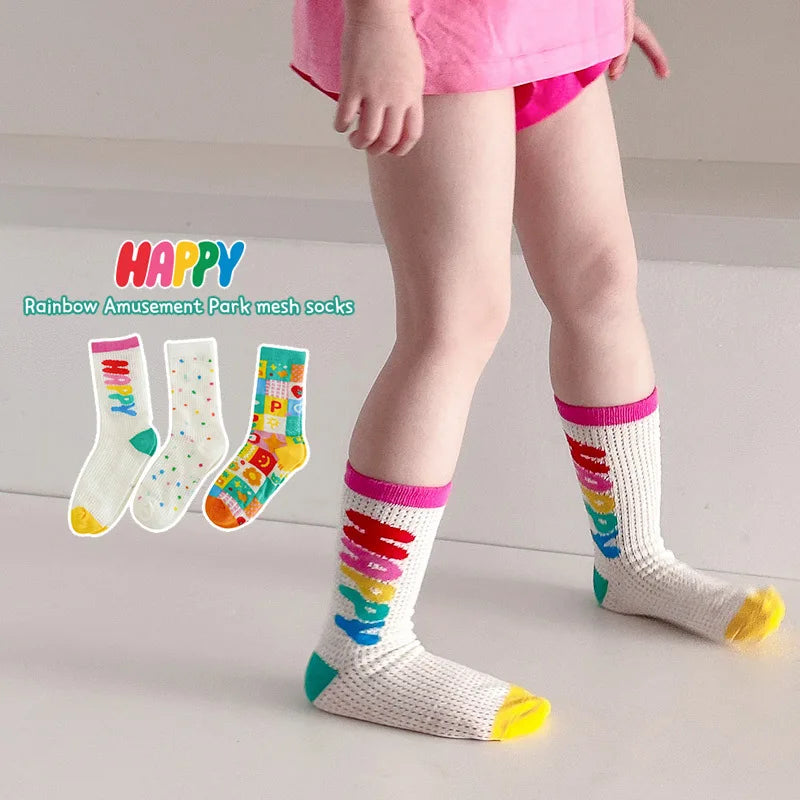 -キッズソックス 靴下3足セット メッシュ カラフル サマーソックス【mh0005681】 - mamahalo shop - ベビー用靴下・タイツ -  べビー服 - 子供服 - 男の子 - 女の子