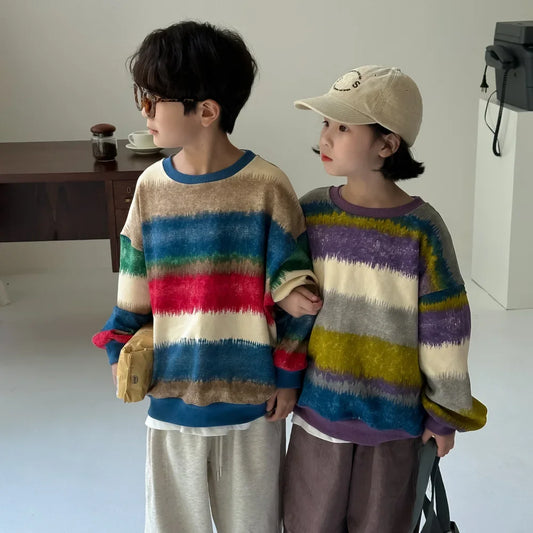 -キッズトップス カラフルボーダー長袖Tシャツ 2カラー【mh0007130】 - mamahalo shop - 長袖Tシャツ -  べビー服 - 子供服 - 男の子 - 女の子