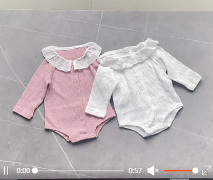 -ベビーロンパース レースフリル襟 長袖ボディスーツ 2カラー - mamahalo shop - 長袖ロンパース -  べビー服 - 子供服 - 男の子 - 女の子