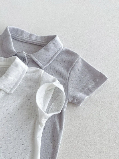 -ベビーロンパース/セットアップ 2点セット 半袖ポロシャツボディスーツ/半袖ポロシャツ+ショートパンツ 2カラー【mh0005459】 - mamahalo shop - 半袖セットアップ -  べビー服 - 子供服 - 男の子 - 女の子