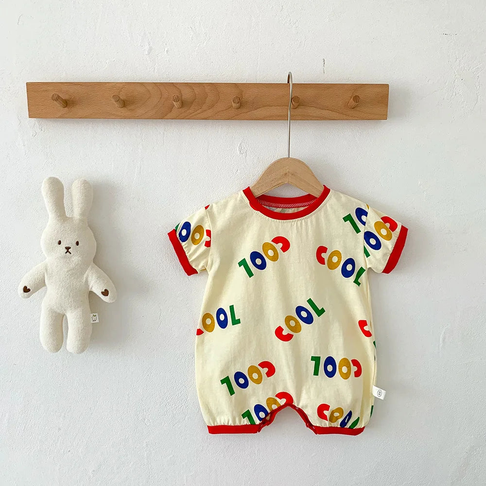 -ベビーロンパース 半袖ジャンプスーツ カラフルレターロゴプリント【mh0005383】 - mamahalo shop - 半袖ロンパース -  べビー服 - 子供服 - 男の子 - 女の子