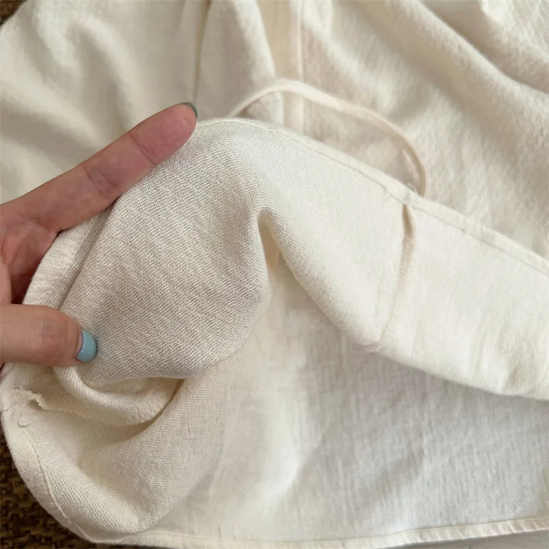 -キッズワンピース ワンポイント三角タグフリルカラー長袖スモッグワンピース ベージュ - mamahalo shop - 長袖ワンピース -  べビー服 - 子供服 - 男の子 - 女の子