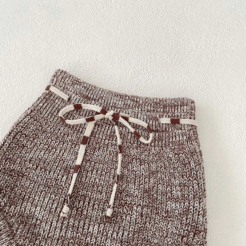 -ベビーセットアップ 2点セット ニットセータートップス ブルマパンツ お揃いぽんぽんニット帽子 ニットキャップ - mamahalo shop - 長袖セットアップ -  べビー服 - 子供服 - 男の子 - 女の子