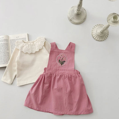 -ベビーワンピース/トップス 長袖レース襟Tシャツ ノースリーブ刺繍ジャンパースカート【mh0004631】 - mamahalo shop - ノースリーブワンピース -  べビー服 - 子供服 - 男の子 - 女の子