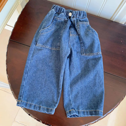 -キッズパンツ デニムパンツ ストレートジーンズ シンプルベーシック ジーパン 2カラー【mh0006156】 - mamahalo shop - デニムパンツ -  べビー服 - 子供服 - 男の子 - 女の子