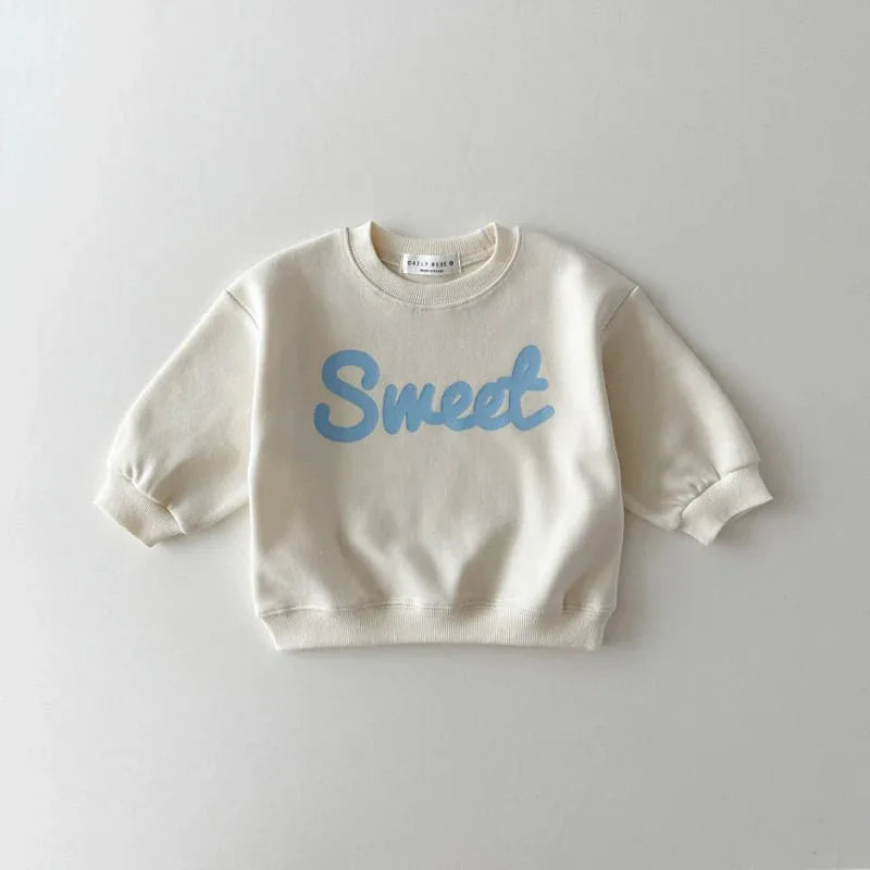 -キッズトップス Sweetレターロゴプリント長袖スウェットシャツ 3カラー - mamahalo shop - トレーナー・フーディ -  べビー服 - 子供服 - 男の子 - 女の子