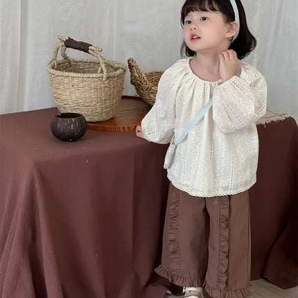 キッズパンツ センター裾フリルワイドルーズロングパンツ - mamahalo shop - ロングパンツ・スウェットパンツ -  べビー服 - 子供服 - 男の子 - 女の子