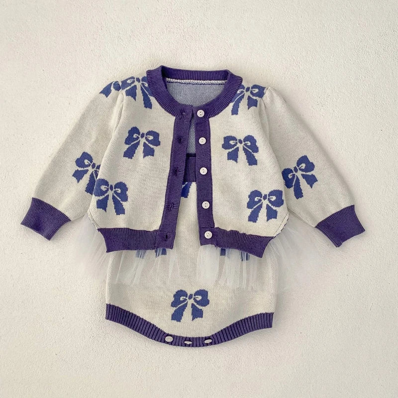 -ベビーカーディガン/ロンパース リボン柄チュチュペプラムニットジャケット/サスペンダーボディスーツ【mh0007033】 - mamahalo shop - ロンパースセットアップ -  べビー服 - 子供服 - 男の子 - 女の子