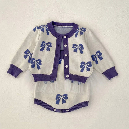 -ベビーカーディガン/ロンパース リボン柄チュチュペプラムニットジャケット/サスペンダーボディスーツ【mh0007033】 - mamahalo shop - ロンパースセットアップ -  べビー服 - 子供服 - 男の子 - 女の子