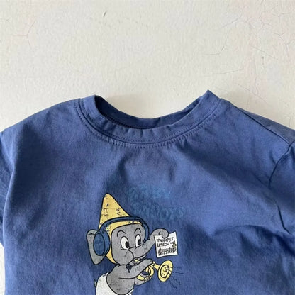 -ベビートップス 半袖プリントTシャツ 象エレファント 2カラー - mamahalo shop - 半袖Tシャツ -  べビー服 - 子供服 - 男の子 - 女の子