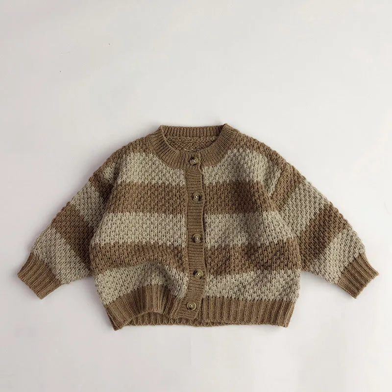 -キッズカーディガン ニット ボーダー ルーズ ジャケット - mamahalo shop - カーディガン・パーカー -  べビー服 - 子供服 - 男の子 - 女の子