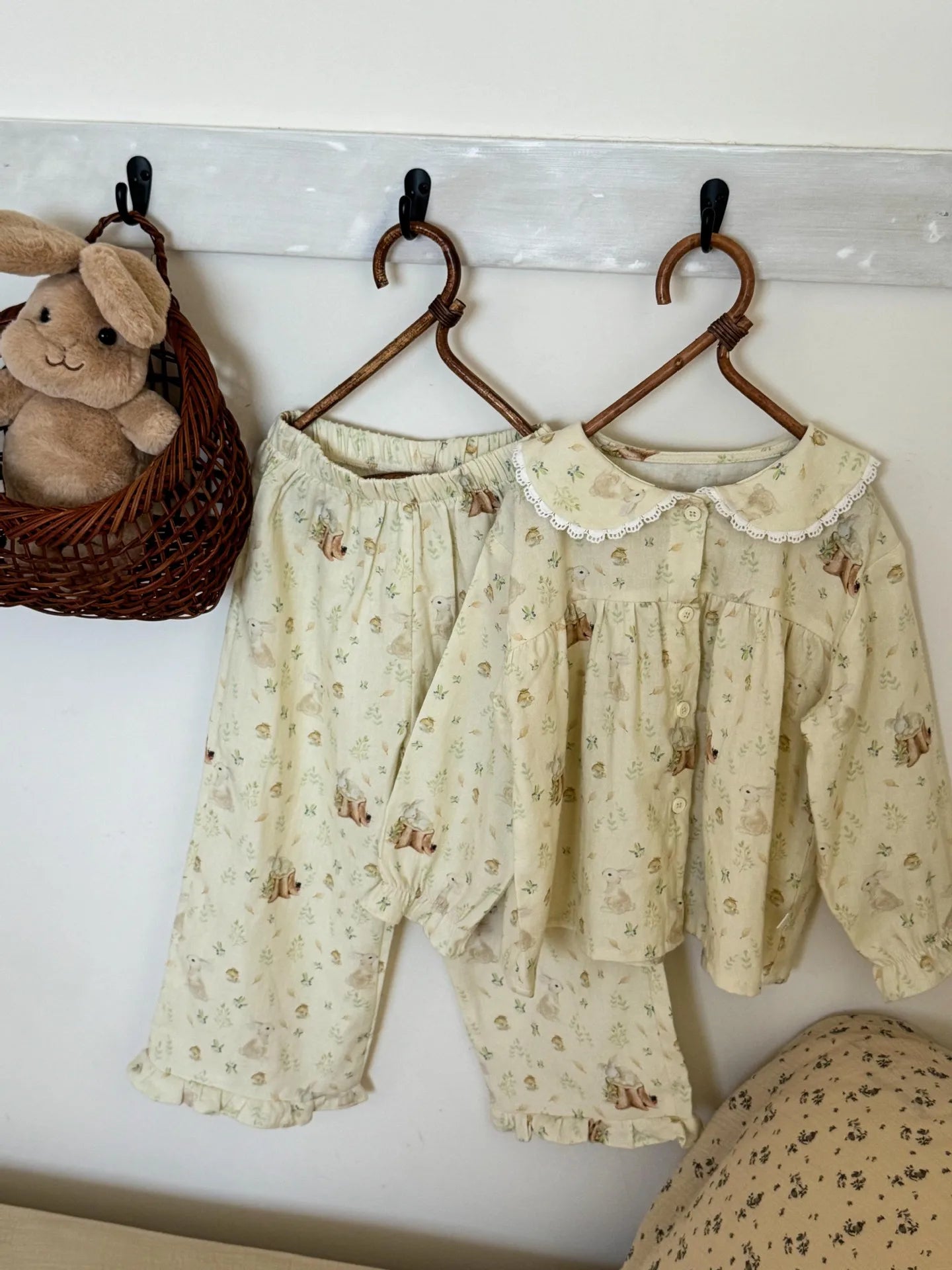 -キッズパジャマセット アップルりんご/うさぎバニープリント長袖ブラウス+ロングパンツ 3カラー - mamahalo shop - 長袖パジャマ -  べビー服 - 子供服 - 男の子 - 女の子