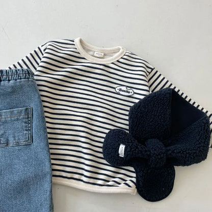 -ベビートップス ボーダー柄ワンポイント長袖Tシャツ 2カラー - mamahalo shop - 長袖Tシャツ -  べビー服 - 子供服 - 男の子 - 女の子