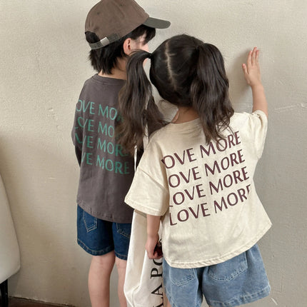 キッズトップス 半袖Tシャツ ハートLOVEワンポイントロゴ 2カラー - mamahalo shop - 半袖Tシャツ - ベビー服 - 子供服 - 男の子 - 女の子