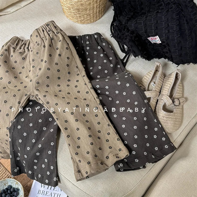-キッズパンツ フラワー花柄プリント フレアロングパンツ 2カラー - mamahalo shop - ロングパンツ・スウェットパンツ -  べビー服 - 子供服 - 男の子 - 女の子