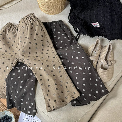 -キッズパンツ フラワー花柄プリント フレアロングパンツ 2カラー - mamahalo shop - ロングパンツ・スウェットパンツ -  べビー服 - 子供服 - 男の子 - 女の子