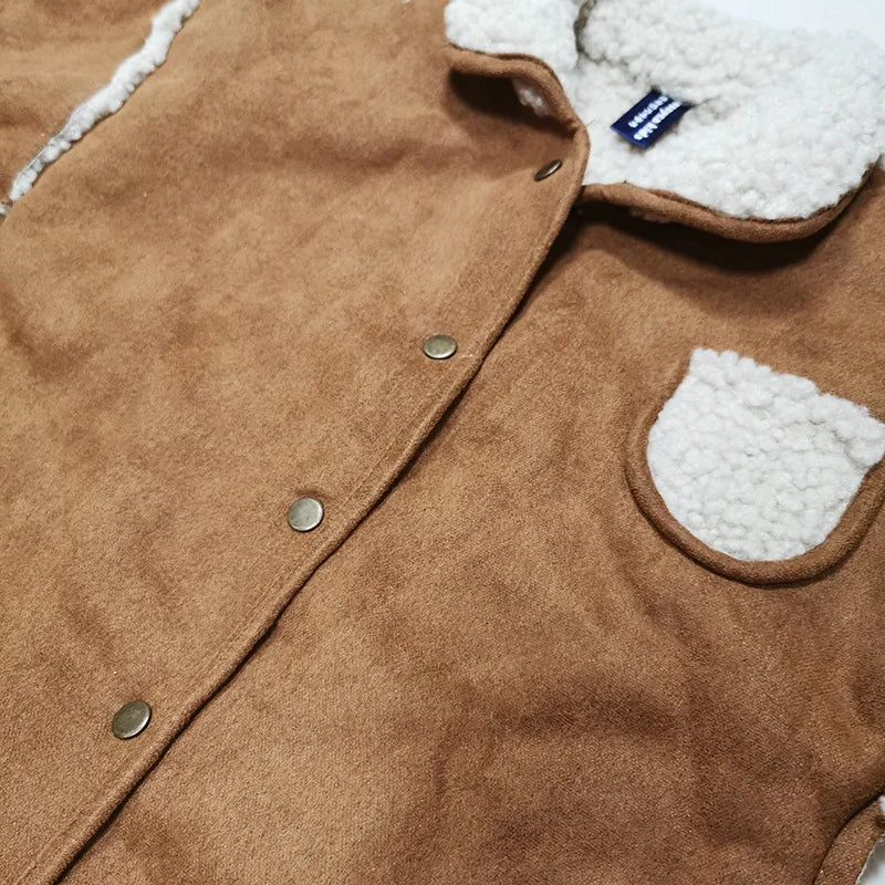 -ベビーアウタージャンプスーツ 裏ボアフリース長袖ロンパース ブラウン - mamahalo shop - アウタージャンプスーツ -  べビー服 - 子供服 - 男の子 - 女の子