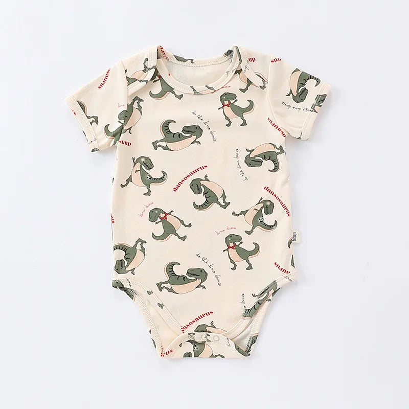 -ベビーロンパース 半袖ボディスーツ チェリーダイナソープリント柄【mh0004862】 - mamahalo shop - 半袖ロンパース -  べビー服 - 子供服 - 男の子 - 女の子