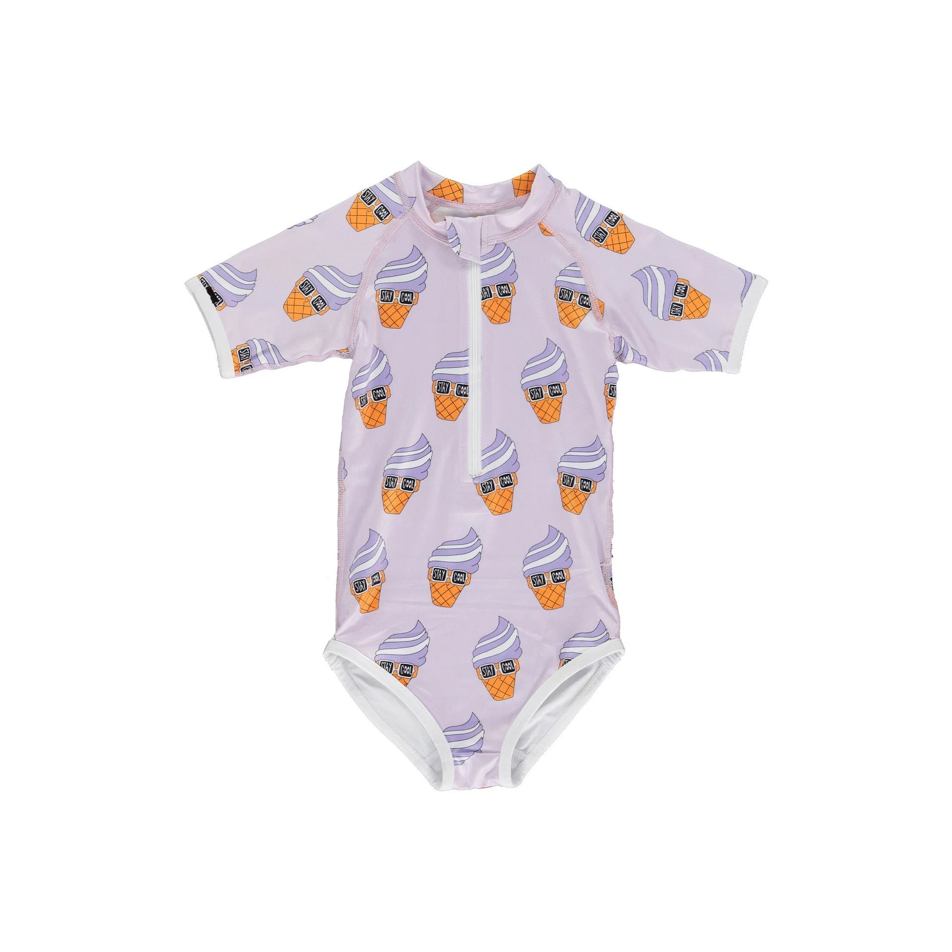 -キッズ 水着 半袖 つなぎ ラッシュガード ワンピース ガールズ シェル ボーダー アイスクリーム スイムウェア 6スタイル【mh0002228】 - mamahalo shop - ベビー用水着 -  べビー服 - 子供服 - 男の子 - 女の子