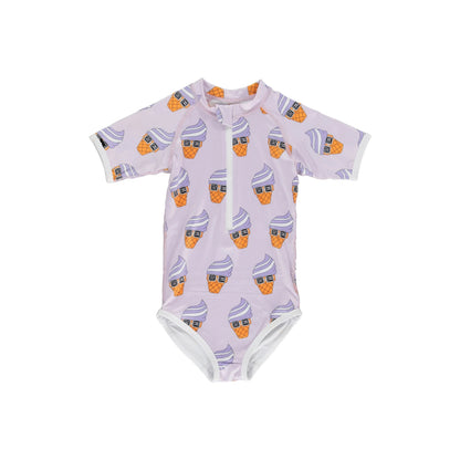 -キッズ 水着 半袖 つなぎ ラッシュガード ワンピース ガールズ シェル ボーダー アイスクリーム スイムウェア 6スタイル【mh0002228】 - mamahalo shop - ベビー用水着 -  べビー服 - 子供服 - 男の子 - 女の子