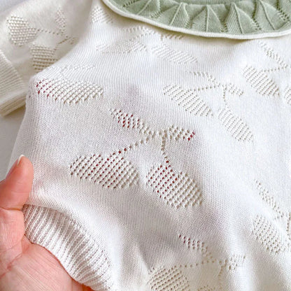 -ベビーロンパース ニット 半袖ボディスーツ フリル襟 チェリー 2カラー【mh0006550】 - mamahalo shop - 半袖ロンパース -  べビー服 - 子供服 - 男の子 - 女の子