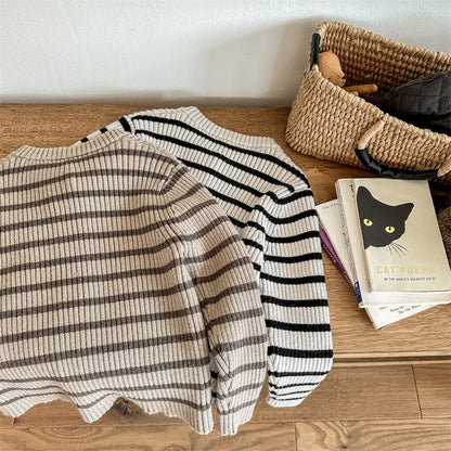 -キッズカーディガン ボーダーニットジャケット 2カラー ユニセックス 男の子 女の子 子供服【mh0003308】 - mamahalo shop - カーディガン・パーカー -  べビー服 - 子供服 - 男の子 - 女の子