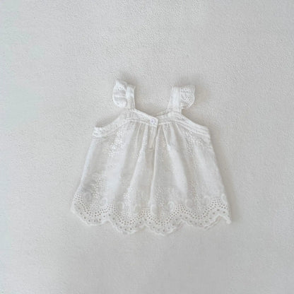 -ベビーセットアップ 2点セット ノースリーブレースチュニックブラウス+フラワープリントブルマパンツ【mh0006518】 - mamahalo shop - ノースリーブセットアップ -  べビー服 - 子供服 - 男の子 - 女の子