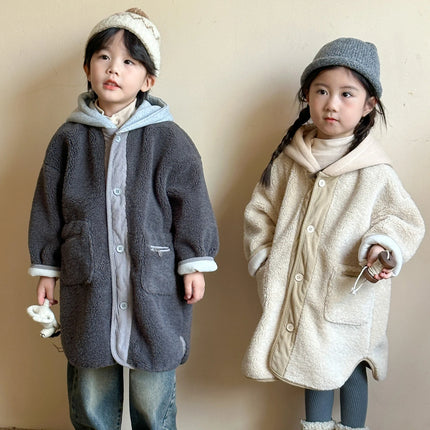 キッズアウター ボアフリースパデッドフーディロングコート - mamahalo shop - ロングコート -  べビー服 - 子供服 - 男の子 - 女の子