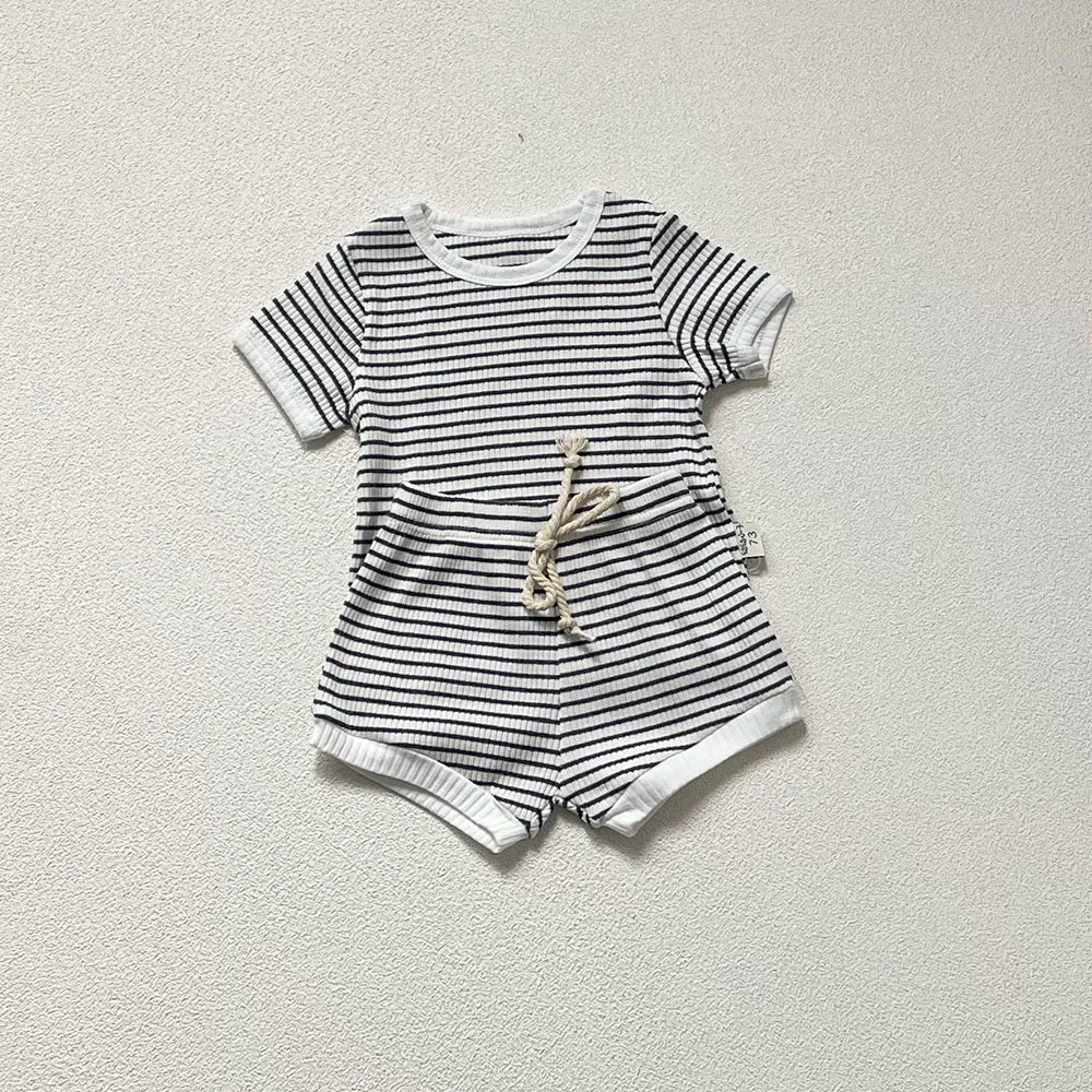 -ベビーセットアップ 2点セット 半袖Tシャツ+ショートパンツ シンプルベーシック 無地/ボーダー 5カラー - mamahalo shop - 半袖セットアップ -  べビー服 - 子供服 - 男の子 - 女の子