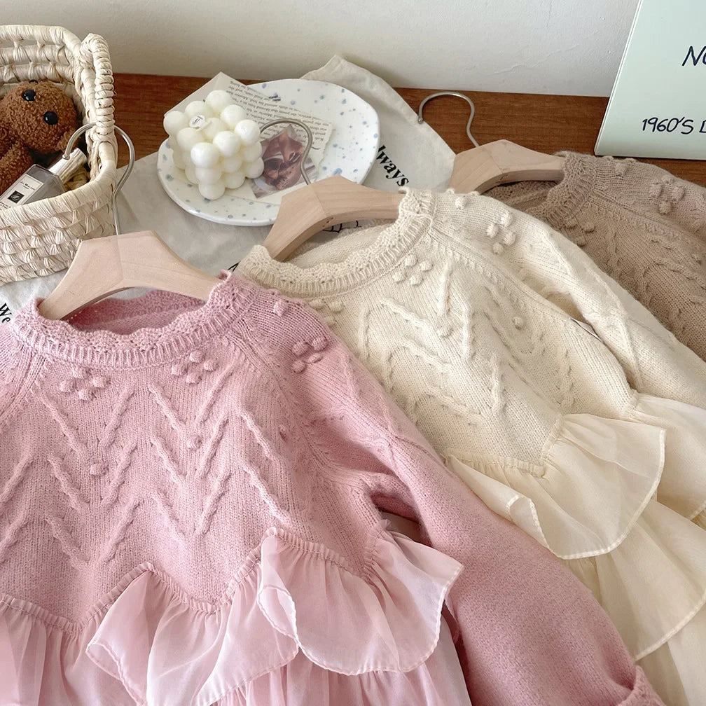 -キッズトップス レースペプラムドッキング長袖ニットセーター 3カラー - mamahalo shop - ニット・セーター -  べビー服 - 子供服 - 男の子 - 女の子