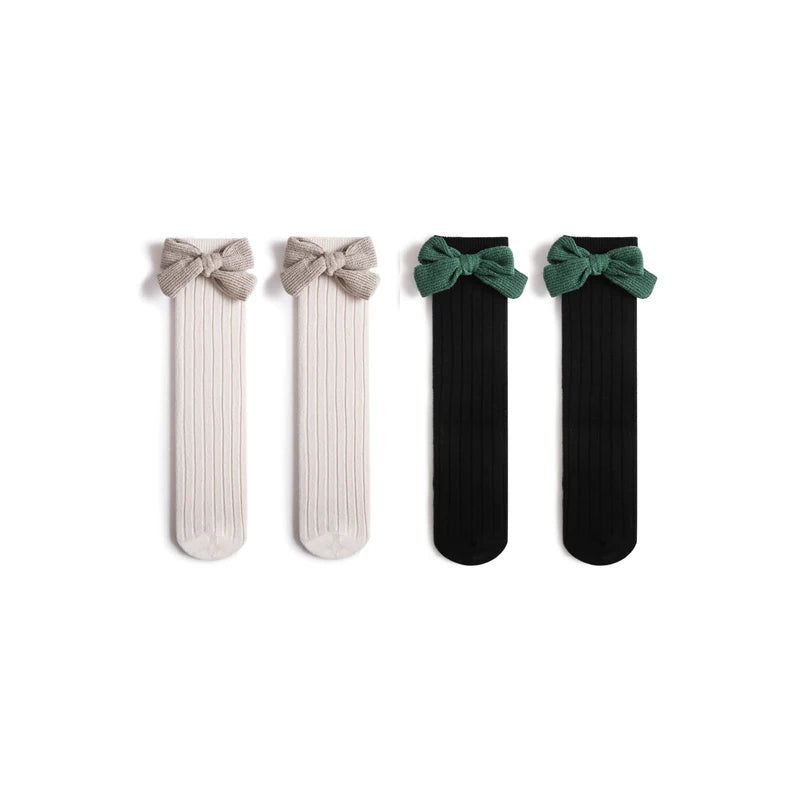 -ベビー キッズ リボン ハイソックス 靴下 2足 セット - mamahalo shop - ベビー用靴下・タイツ -  べビー服 - 子供服 - 男の子 - 女の子